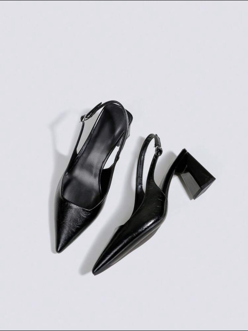 Black Pointed Slingback Block Heel Pumps - Women